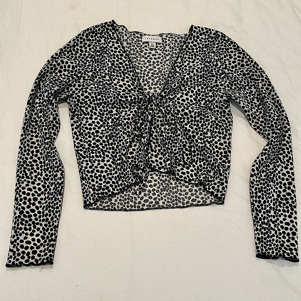 Topshop long-sleeve tie front leopard print top